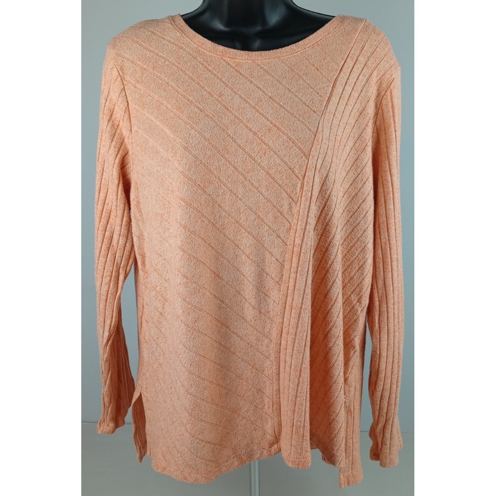 Simply Vera Verawang Women XXL Peach Fuzzy Soft Pleated Long Sleeve Blouse Shirt